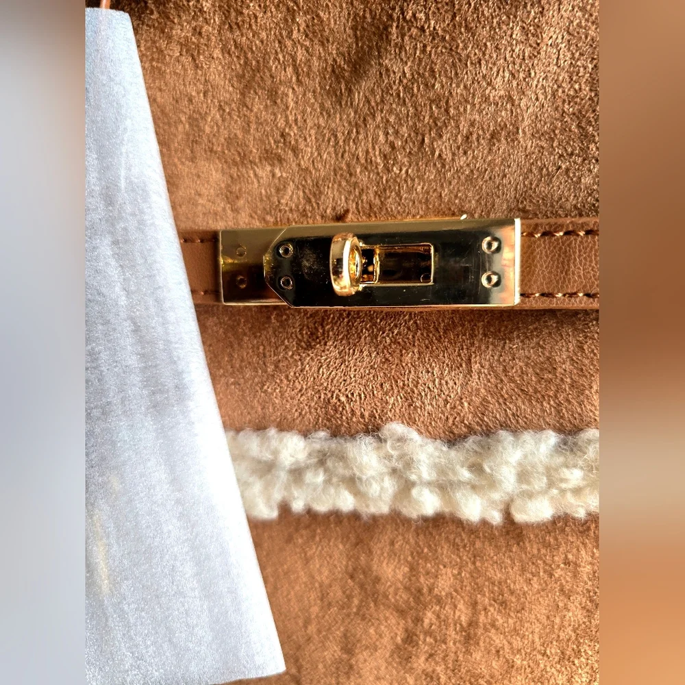 Badgley Mischka Vegan Leather Suede And Shearling Top Handle Cross Body Bag NWT - Picture 9 of 10